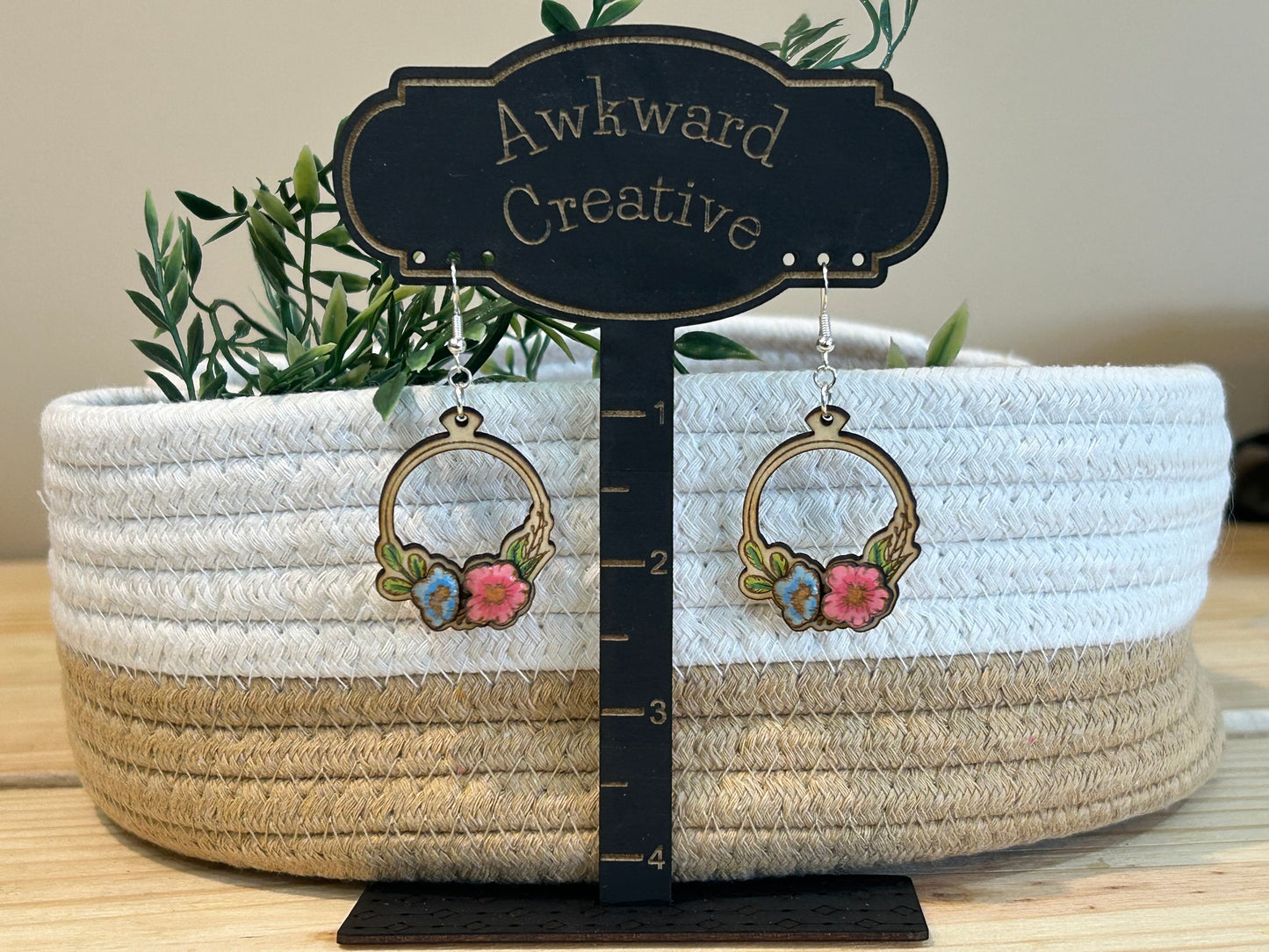 Earrings - Circle with Flower Details