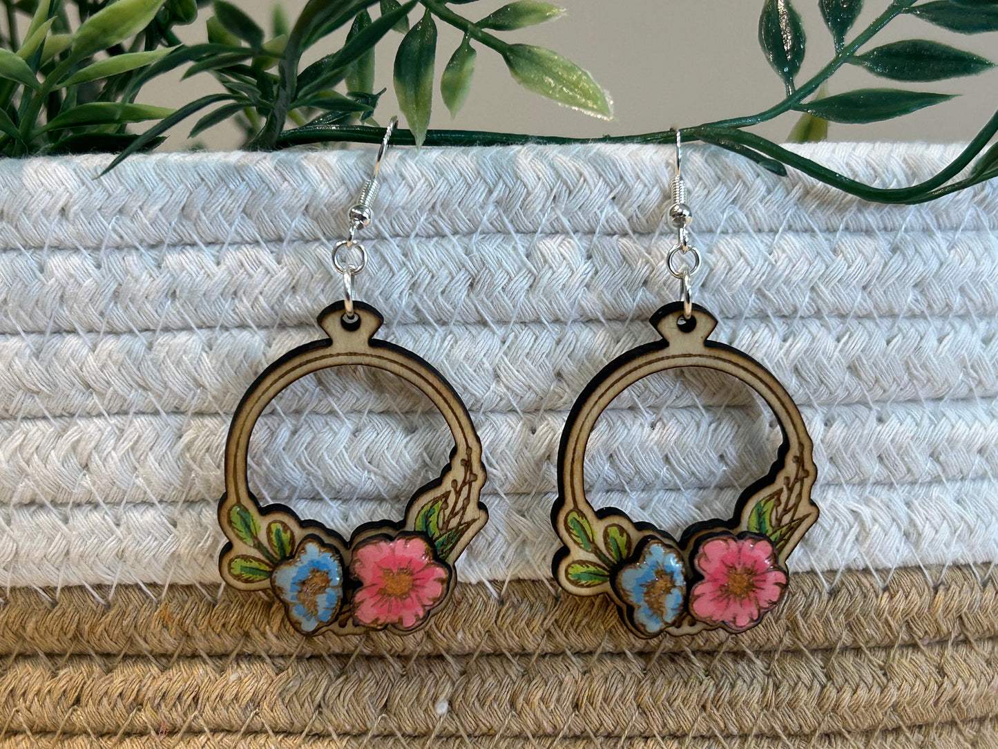 Earrings - Circle with Flower Details